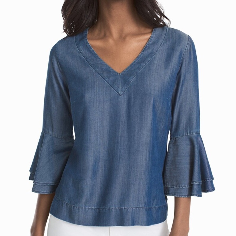 White House Black Market The Carmen Denim Blouse Size 12